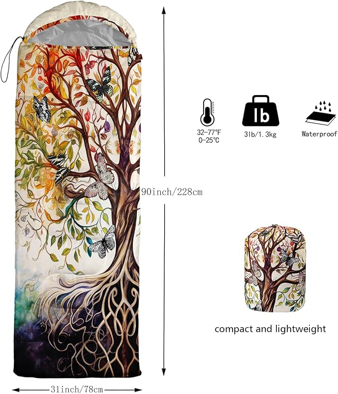 AILONEN Kids Floral Cat Camping Sleeping Bags,Lightweight & Waterproof,3 Season Warm & Cool Weather,Kawaii Kitten Sleeping Bags for Girls Adults,Travelling,Outdoors