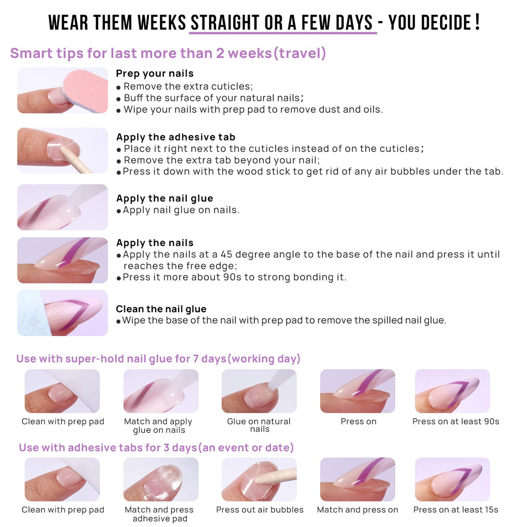 BTArtbox Press On Nails Short - Square French Tip Press On Nails, Fake Nail with Nail Glue, Natural Reusable Stick On Nails in 15 Sizes - 30 Fake Nails Kit