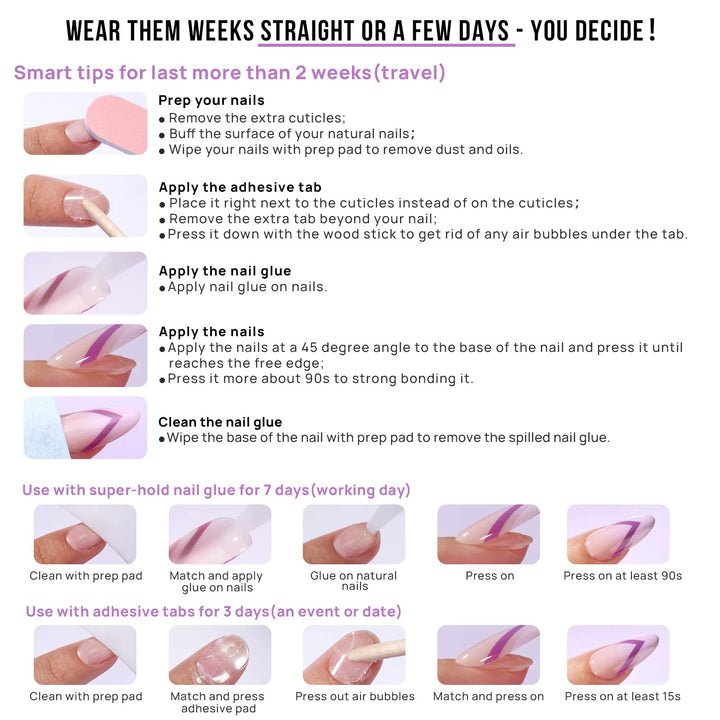 BTArtbox Press On Nails Short - Square French Tip Press On Nails, Fake Nail with Nail Glue, Natural Reusable Stick On Nails in 15 Sizes - 30 Fake Nails Kit