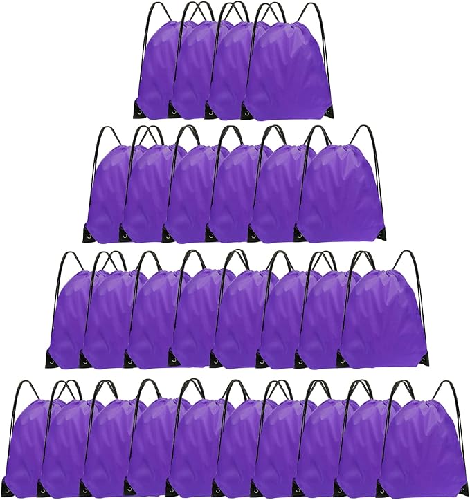 Drawstring Bags 28 PCS Drawstring Backpack Bulk String Backpack Cinch Bag Sackpack for Men Women Gym (Purple)