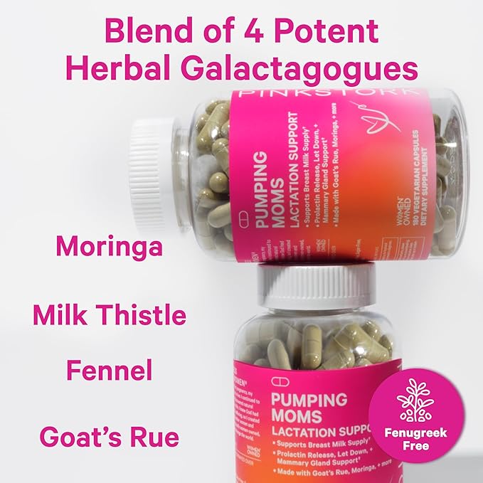 Pink Stork Pumping Moms Lactation Support for Breast Milk Supply with Goat's Rue and Moringa - 180 Capsules