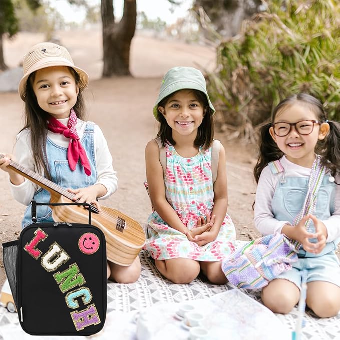 Insulated Lunch Bag for Women Girl Teen large Insulated Kid Lunch Bag,Large Reusable Cute Cooler Bag for School Work Picnic,Black Alphabet