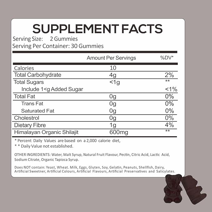 Organic Shilajit Gummies - Pure Himalayan Cured Shilajit Gummies for Men & Women - Natural Energy Booster 60 Count