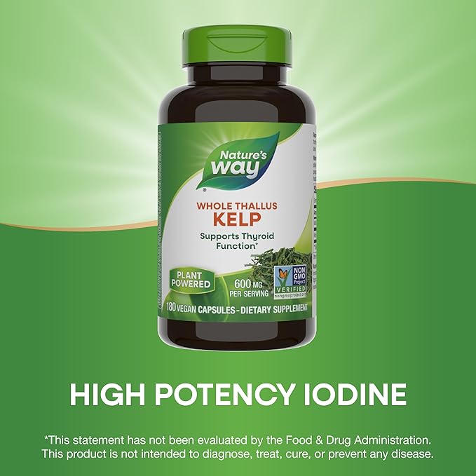 Nature's Way Kelp, Supports Thyroid Function*, 600 mg per Serving, Non-GMO Project Verified, 180 Capsules (Packaging May Vary)