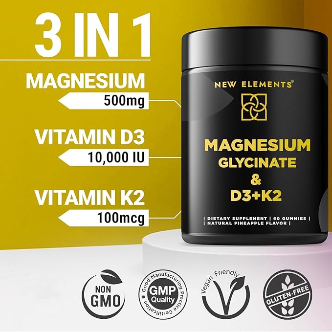 Calm Magnesium Glycinate Gummies 500mg with High-Potency Vitamin D3 10000iu & Vitamin K2 100mcg | Stress Relief, Relaxation & Bone Support for Adults | Vegan, Non-GMO, Gluten-Free, Pineapple Flavor
