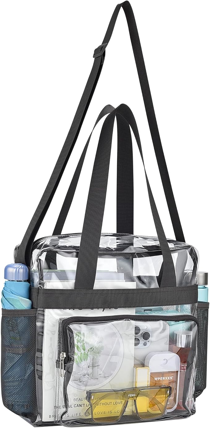 USPECLARE Clear Tote Stadium Approved, Security Travel & Gym Clear Bag for Work Sports Games Concerts