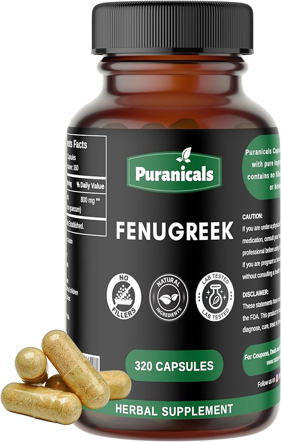 Fenugreek Premium 320 Capsules Non GMO and Gluten Free | Herbal Supplement | 800 mg Per Serving | Made with 100% Pure Herb Fenugreek Seed Powder (Trigonella foenum-graecum)
