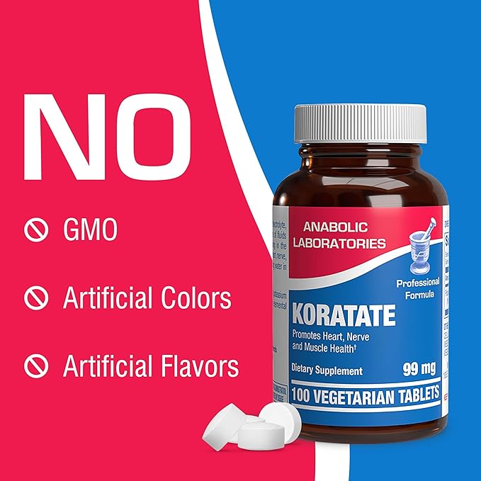 Potassium Supplement 99 mg - 100 Vegetarian Tablets of Potassium Gluconate - Promotes Heart, Nerve, and Muscle Health - Koratate