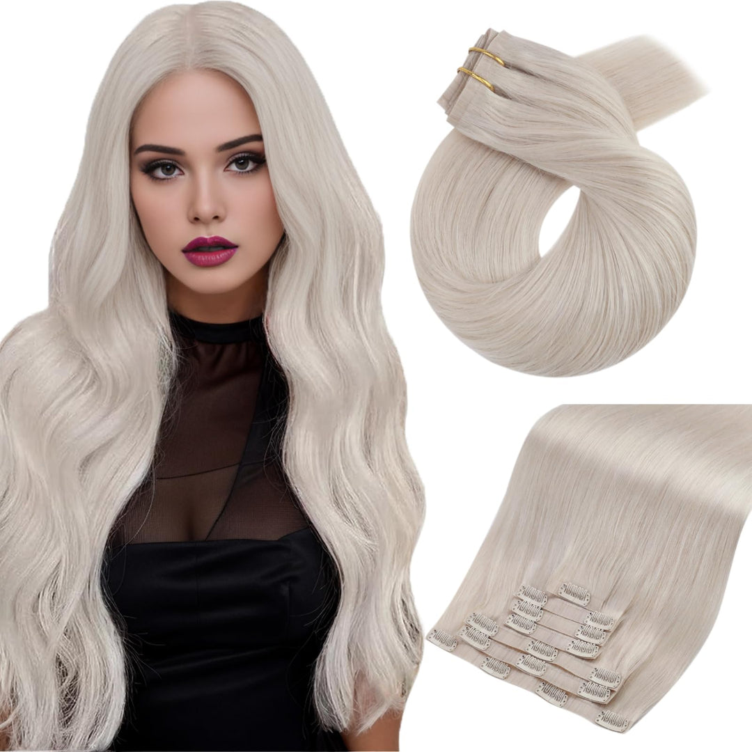 Moresoo Seamless Clip In Hair Extensions Blonde Seamless Clip In Human Hair Extensions White Blonde Pu Weft Human Hair Extension