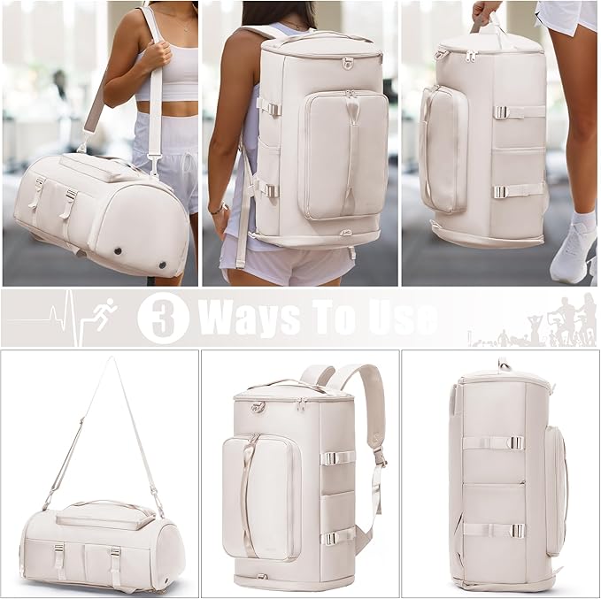 MIYCOO Gym Bag with Shoes Compartment and Wet Pocket - Sports Duffle for Men and Women, Travel Backpack Weekender Overnight Bag Beige