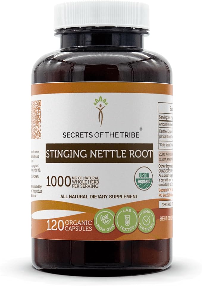 Secrets of the Tribe Stinging Nettle Root USDA Organic 120 Capsules | Made with Organic Vegetarian Capsules and Organic Stinging Nettle (Urtica Dioica) Dried Root (120 Capsules)
