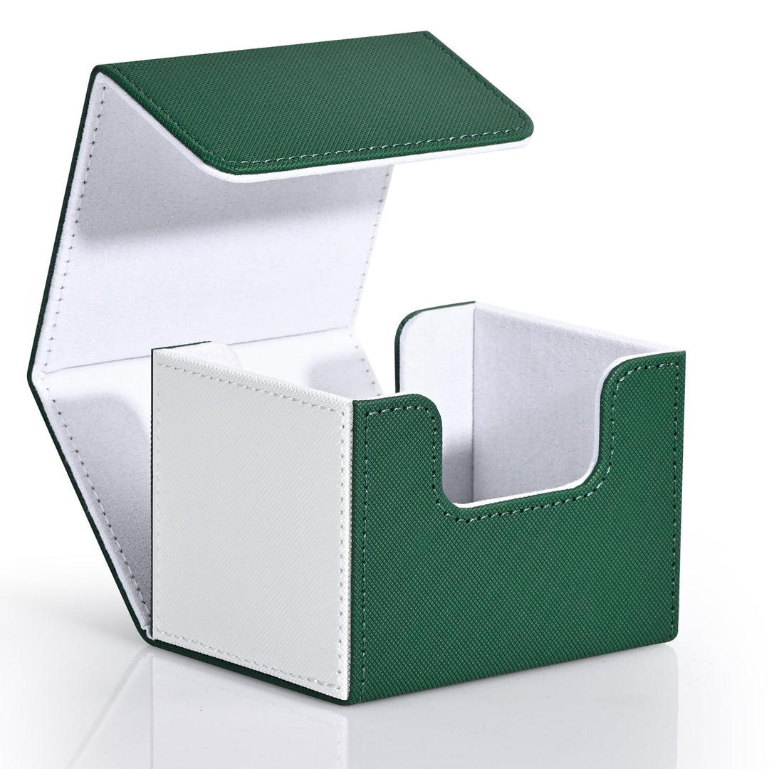 ZLCA Card Deck Box for Trading Cards, MTG Commander Deck Box Holds 120+ Single Sleeved Cards, Leather Magnetic Card Storage Box Fits for TCG CCG Magic Cards (White& Green)