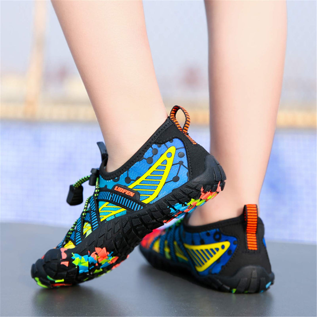 UBFEN Water Shoes for Kids Boys Girls Aqua Socks Barefoot Beach Sports Swim Pool Quick Dry Lightweight Toddler Little Big Kid C Blue Orange 8 Toddler