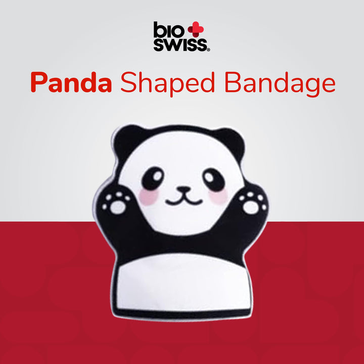 BioSwiss Bandages, Kids Self Adhesive Bandages, Animal Shaped Latex Free Sterile Wound Care Bandage Pack, 24 Count, Panda