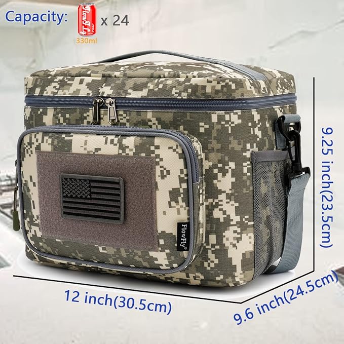 FlowFly Tactical Lunch Bag Large Insulated Lunch Box Cooler Tote for Men, Women with MOLLE/PALS Webbing (Digital#Camo, Large)