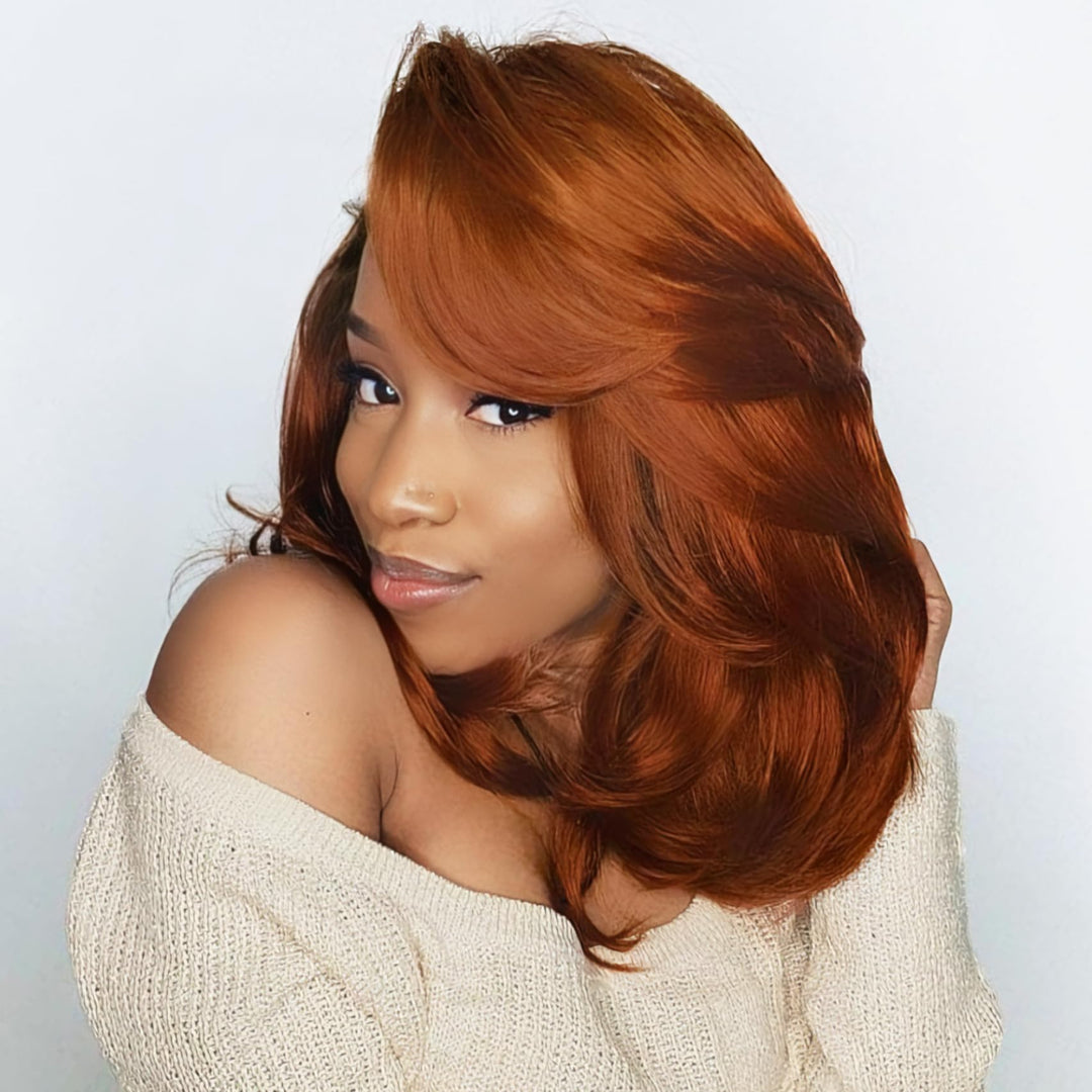 Tinashe Glueless Wigs Human Hair Pre Plucked Pre Cut Reddish Brown Loose Body Wave Short Wig 6×5 Lace Pre-Bleached Knots HD Lace Front Wigs Human Hair for Black Women (#33 Reddish Brown - 12 inch)