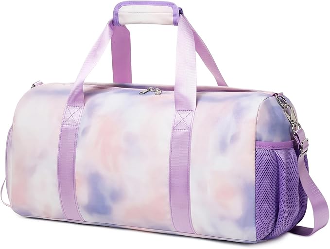 Sports Gym Bag for Girls Dance Bag for Girls Teen Travel Duffel Bags Waterproof Overnight Duffel Bag with Shoe Compartment Ballet Gym Bag Purple