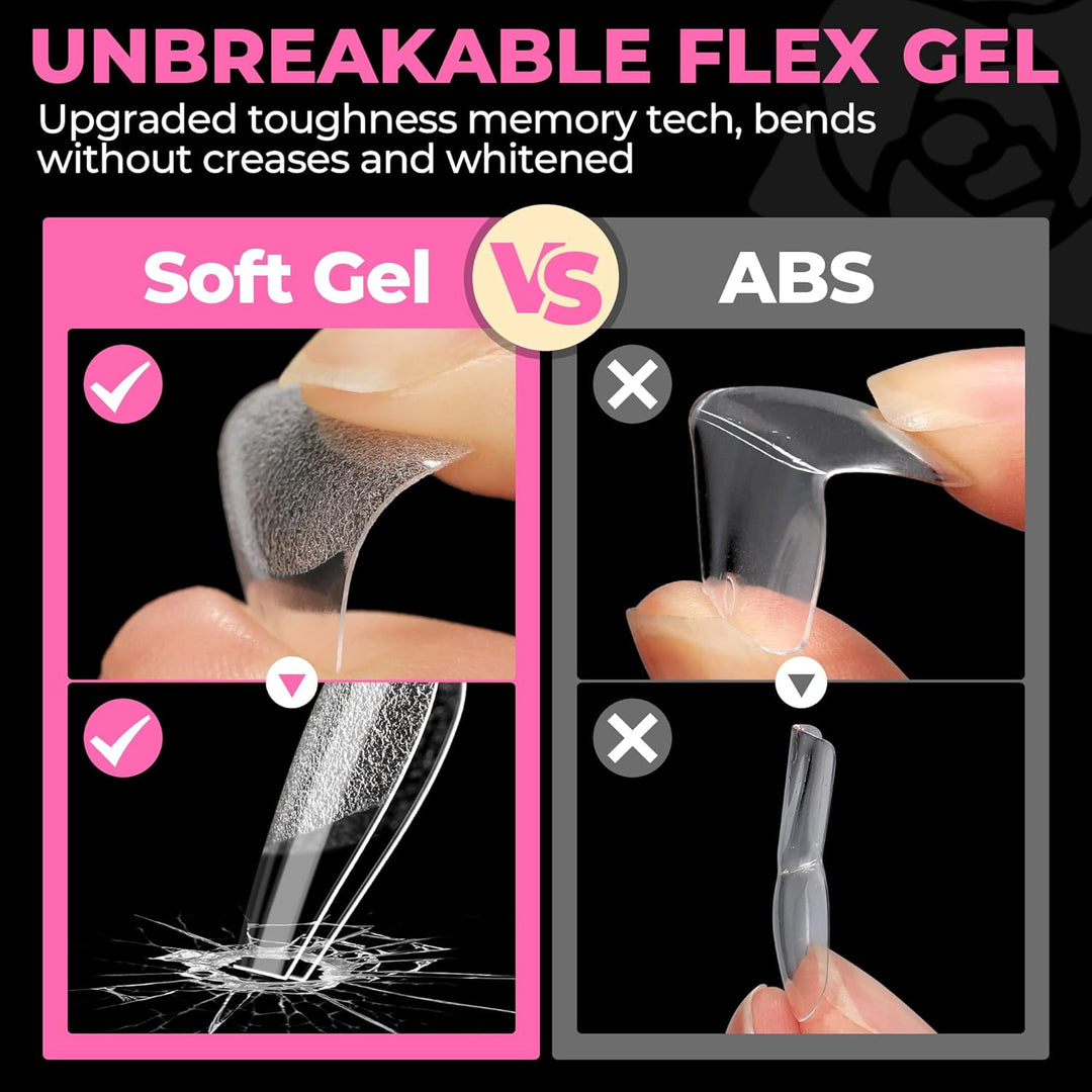 UNA GELLA 504Pcs Short Coffin Gel Press-On Nails | Pre-Etched For Women