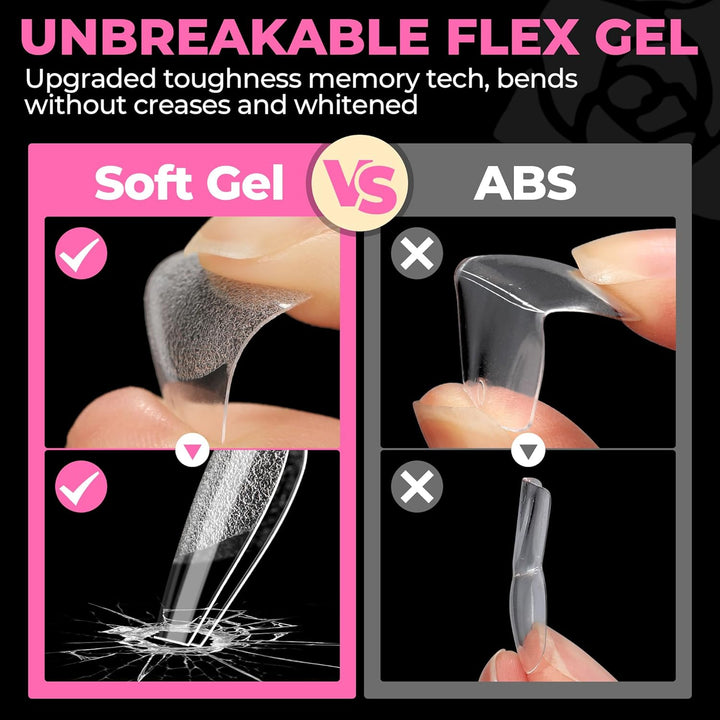 UNA GELLA 504Pcs Short Coffin Gel Press-On Nails | Pre-Etched For Women