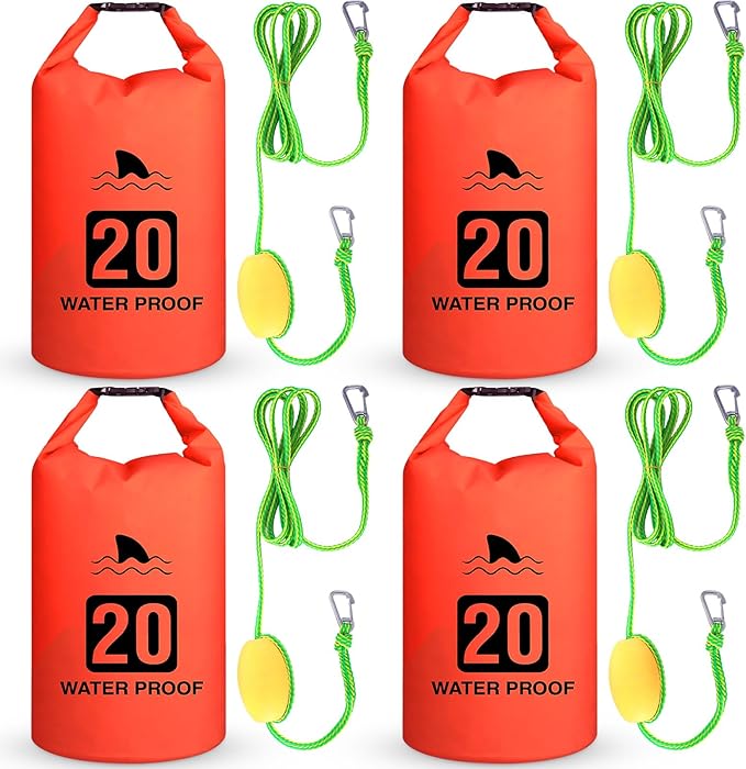 4 Set 2 in 1 Sand Anchor and Buoy Kit Floating Bag Kayak Anchor Waterproof Dry Bag for Lake Beach Boats Watercrafts Hiking Camping Water Sports Surfing Tubing Kayaking(Orange)