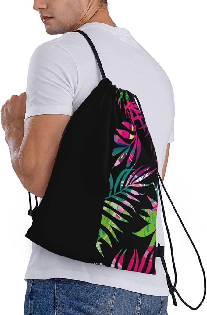 Palm Leaves Drawstring Bags Colorful Hawaiian Beach Backpack Personalized Rainbow Floral Sport Gym Sack Summer Theme String Bag Yoga Bag for Men Women
