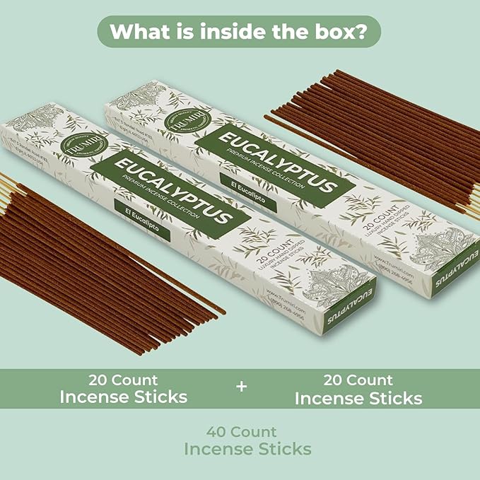 Eucalyptus Incense Sticks - Total 40 Insence-Sticks - Dual Pack of 20 Insense - Inciensos - Inscents - Natural Non Toxic Ingredients - Incents - Incence - Inscense - Insents