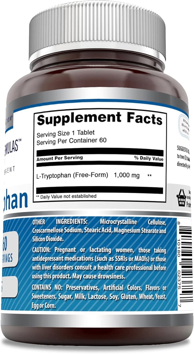 Amazing Formulas L-Tryptophan 1000mg 60 Tablets Supplement | Non-GMO | Gluten Free | Made in USA