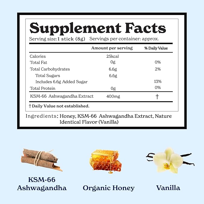 Better Alt KSM 66 Ashwagandha Honey Sticks |Organic Multiflora Himalayan Honey | Helps Promote Relaxation, Focus |1 Month Dietary Supplement