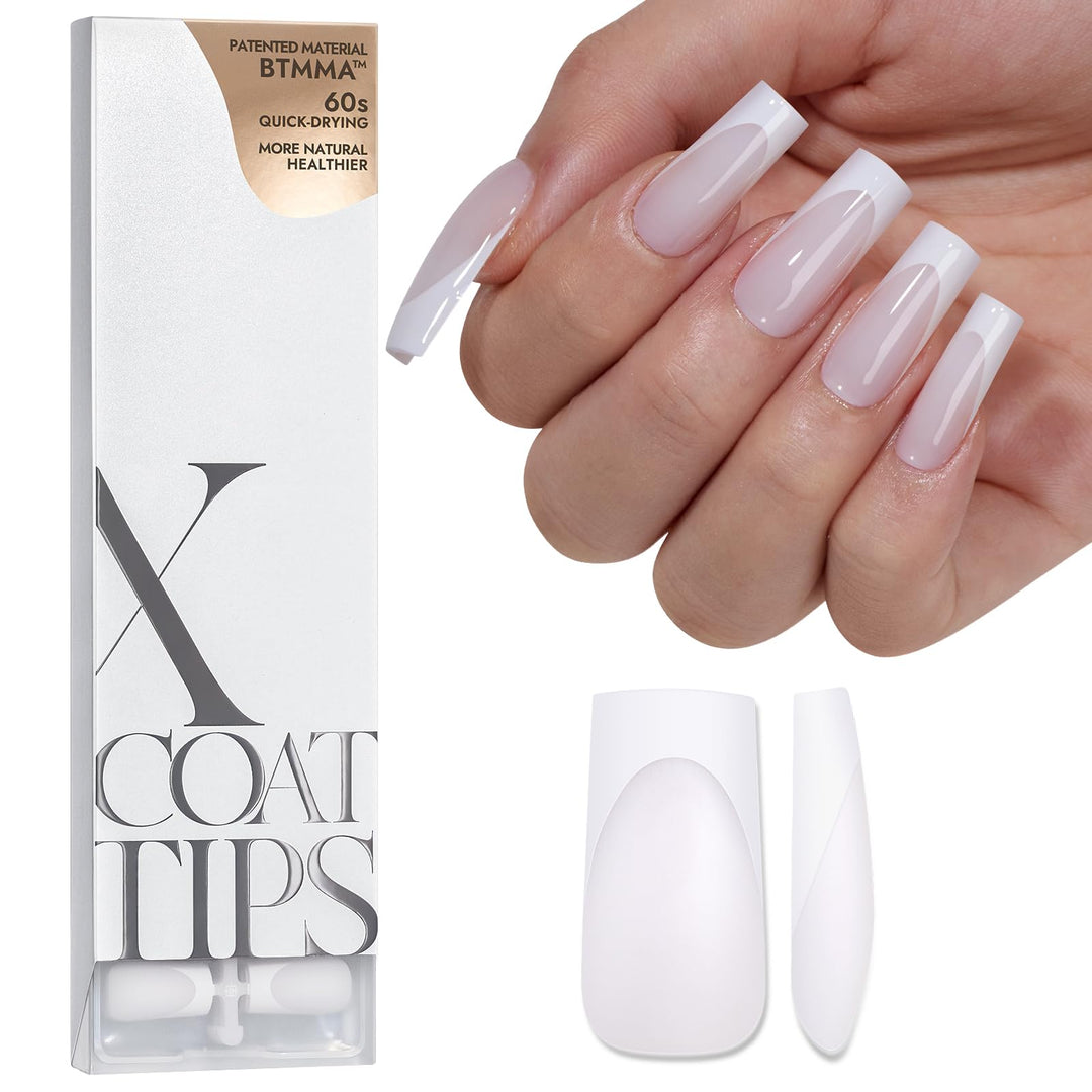 Btartboxnails French Tip Press On Nails - 150Pcs Long Square Modern French Xcoattips, White On White Soft Gel Nail Tips Pre-Appl