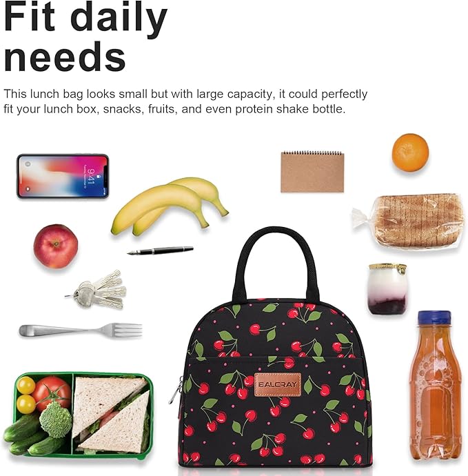 BALORAY Lunch Bag for Women Men Insulated Lunch Box for Adult Reusable Lunch Tote Bag for Work, Picnic or Travel (Cherry, M)