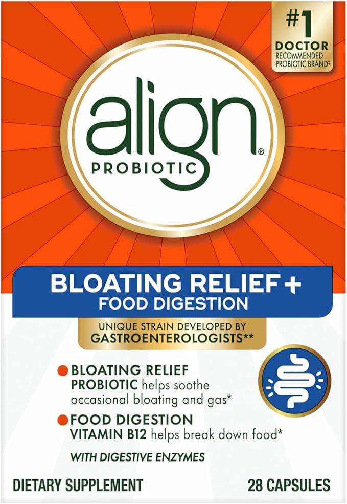 Align Probiotic Bloating Relief + Food Digestion, Probiotics for Women and Men, Promotes Digestive Health and Helps Support the Metabolism of Food*, 28 Capsules (Packaging May Vary)