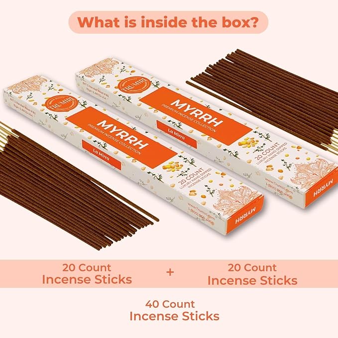 Myrrh Incense Sticks - Incienso de Mirra - Total 40 Insence-Sticks - Dual Pack of 20 Insense - Inciensos - Inscents - Natural Non Toxic Ingredients - Incents - Incence - Inscense