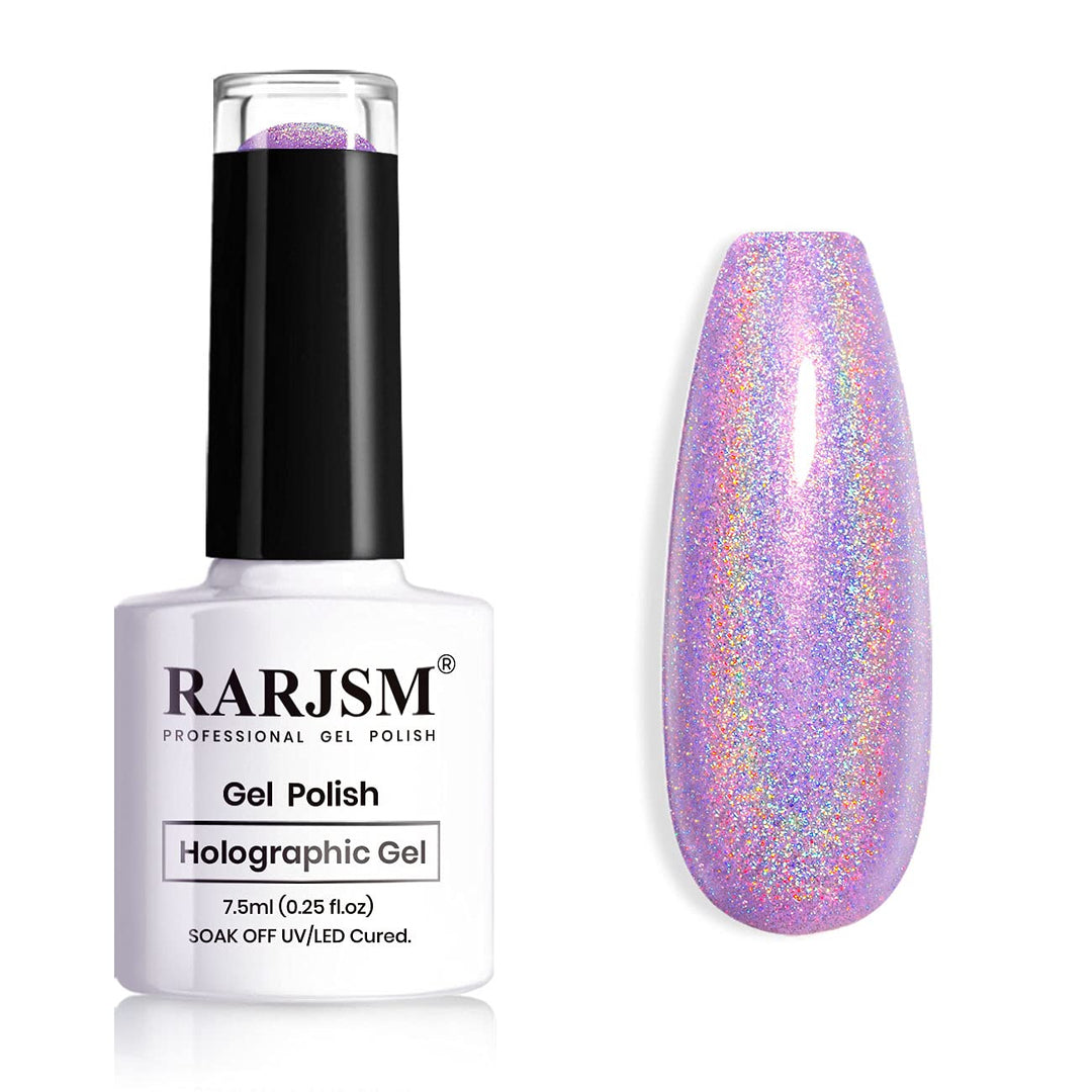Rarjsm Holographic Nail Polish Violet Purple Gel Polish Shimmers Shiny Nail Gel Spring Summer Hologram Gel Nail Polish Uv Led La