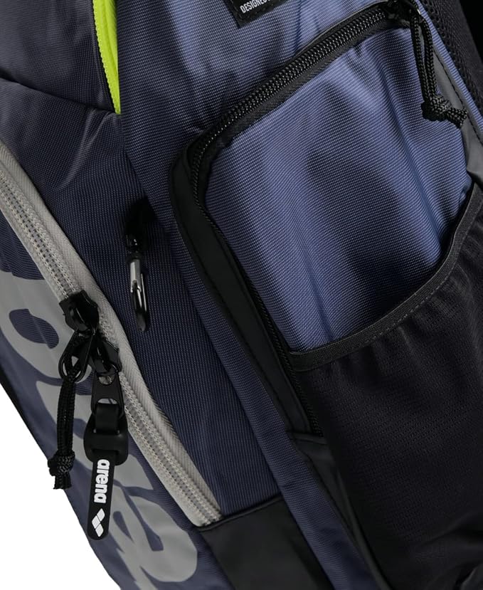 Arena Spiky III Backpack 45 Swimming Athlete Sports Gym Rucksack Large Training Gear Equipment Swim Bag for Men and Women, 45 Liters, Navy/Neon Yellow