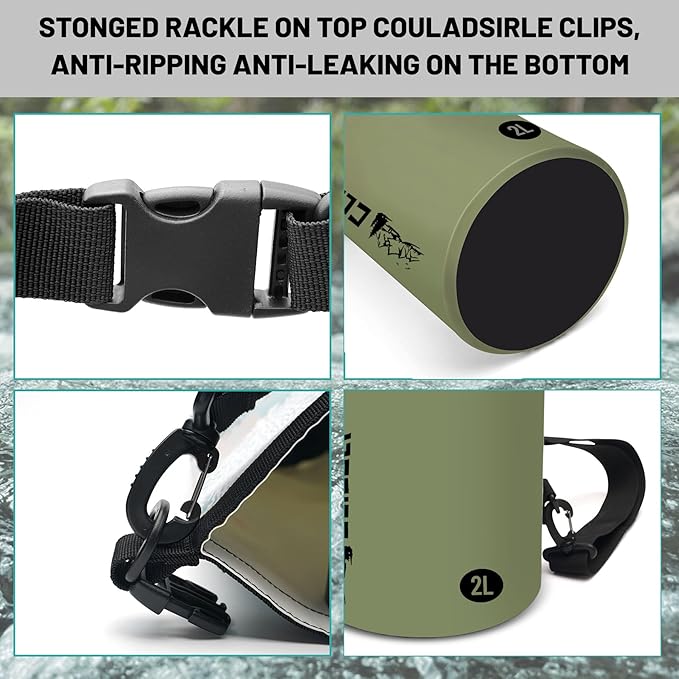 Waterproof Dry Bag,Roll Top Green Small Waterproof Backpack 2L/5L/10L/20L/30L/40L Floating Lightweight Bags for Kayaking, Boating, Fishing, Swimming Camping with Waterproof Phone Case