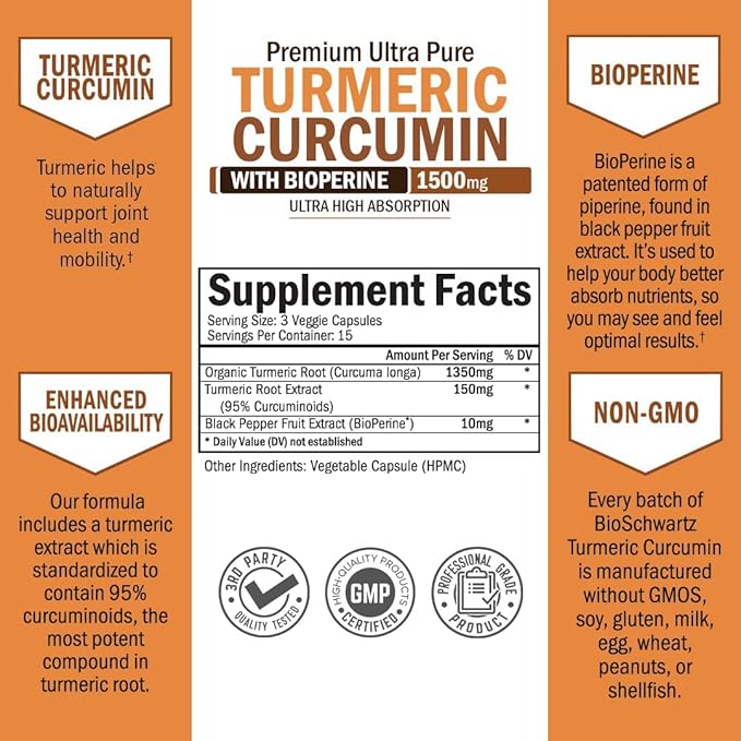 65 Billion CFU Daily Probiotic Supplement (1 Month Supply) Plus Turmeric Curcumin with Black Pepper Extract 1500mg Complex (Trial Size)
