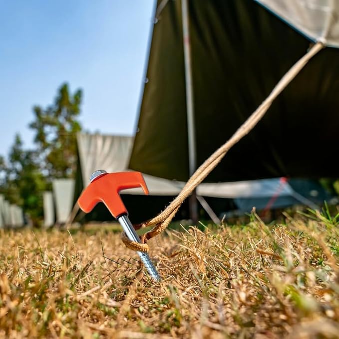 8" Screw in Tent Stakes - Ground Anchors Screw in, Screw in Tent Stakes Heavy Duty, Tent Pegs Camping Stakes, Metal Threaded Tent Spikes, Screw Tent Stakes with Hex Sleeves (12Pcs+Box Black)