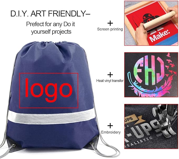 BeeGreen Drawstring Backpack Bags 20,30,50 Packs Reflective String Bags for Gym Sport Trip Cinch Sack DIY for Women Men