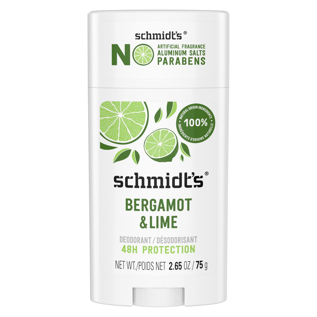 Schmidt's Aluminum Free Natural Deodorant for Women and Men, Bergamot and Lime with 24 Hour Odor Protection, Certified Natural, Vegan, Cruelty Free, 2.65 oz