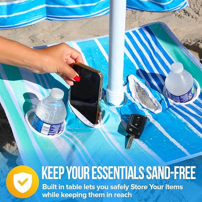 6x6 Easy Up Cabana – Sun Shelter with Privacy Wall, Canopy with Umbrella Table Tray, Towel Hanger & Sand Anchor (Flowers)