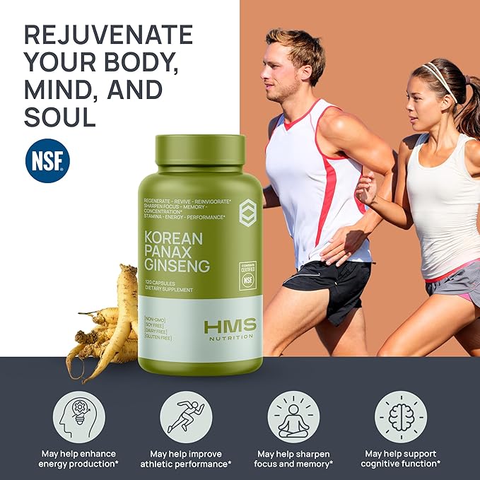 Korean Red Panax Ginseng 2000mg 120 Vegan Capsules Super Strength Extract NSF Certified Supplements, High Ginsenosides Supports Energy, Stamina, Performance and Clarity