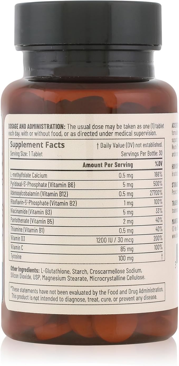 Accentrate® Neuro X - Complete Vitamin B Complex | Active Multivitamin w/L-Methylfolate (5-MTHF), Adenosylcobalamin (B12), Pyridoxal-5'-Phosphate (P5P) | Brain Health | MTHFR Supplement | 30 Tablets