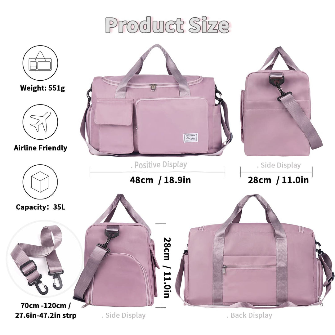 FIORETTO Women's Water-Resistant Gym Duffle Bag with Shoes Compartment, 37L Capacity, Multi-Functional, Ideal for Travel, Gym, Sports, Weekender, Pink