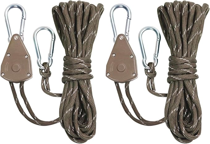 2pcs 15ft Ratchet Tie Down Rope Canopy Tent Tie Downs Strap Retractable Hanger with Hooks Reinforced Metal Gear for Camping Essentials 5/32"…