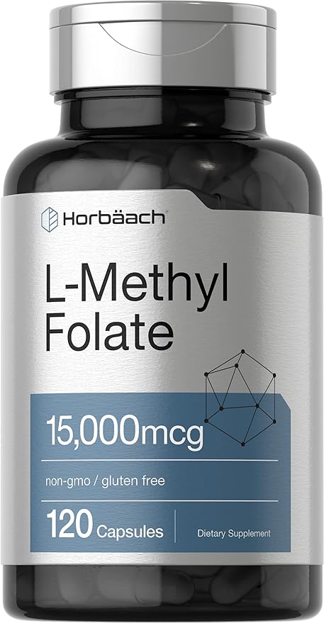Horbäach L Methylfolate 15000 mcg | 120 Capsules | 15mg Methyl Folate | 5-MTHF | Non-GMO, Gluten Free Supplement