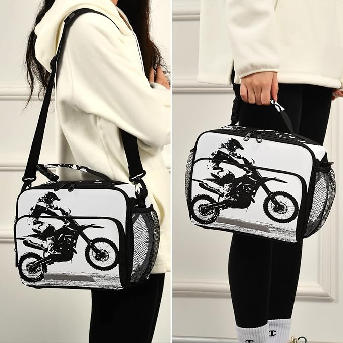 Motocross Vintage Motorcycle Lunch Bag Insulated Lunch Box Cooler Lunch Tote Bags Food Container for Kids Girls Boys
