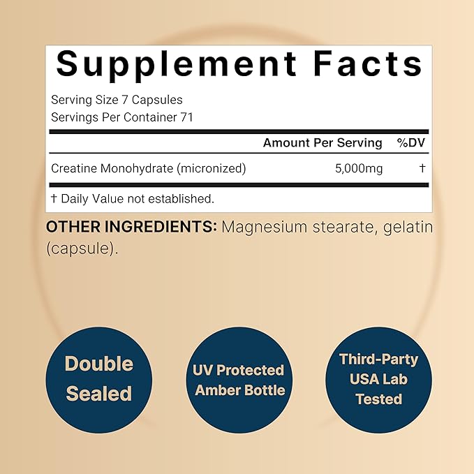 Micronized Creatine Monohydrate Capsules – 5,000mg Per Serving, 500 Count | Unflavored Creatine Pills for Pre Workout & Muscle Support – Easy to Swallow, Fast Absorbing (71 Servings)