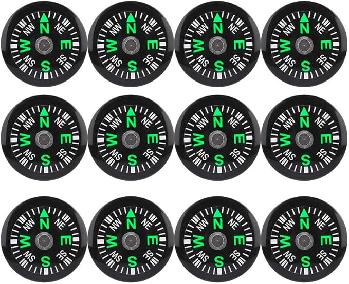 Mini Survival Compass, 12pcs Black Outdoor Pocket Button Compass for Camping Hiking