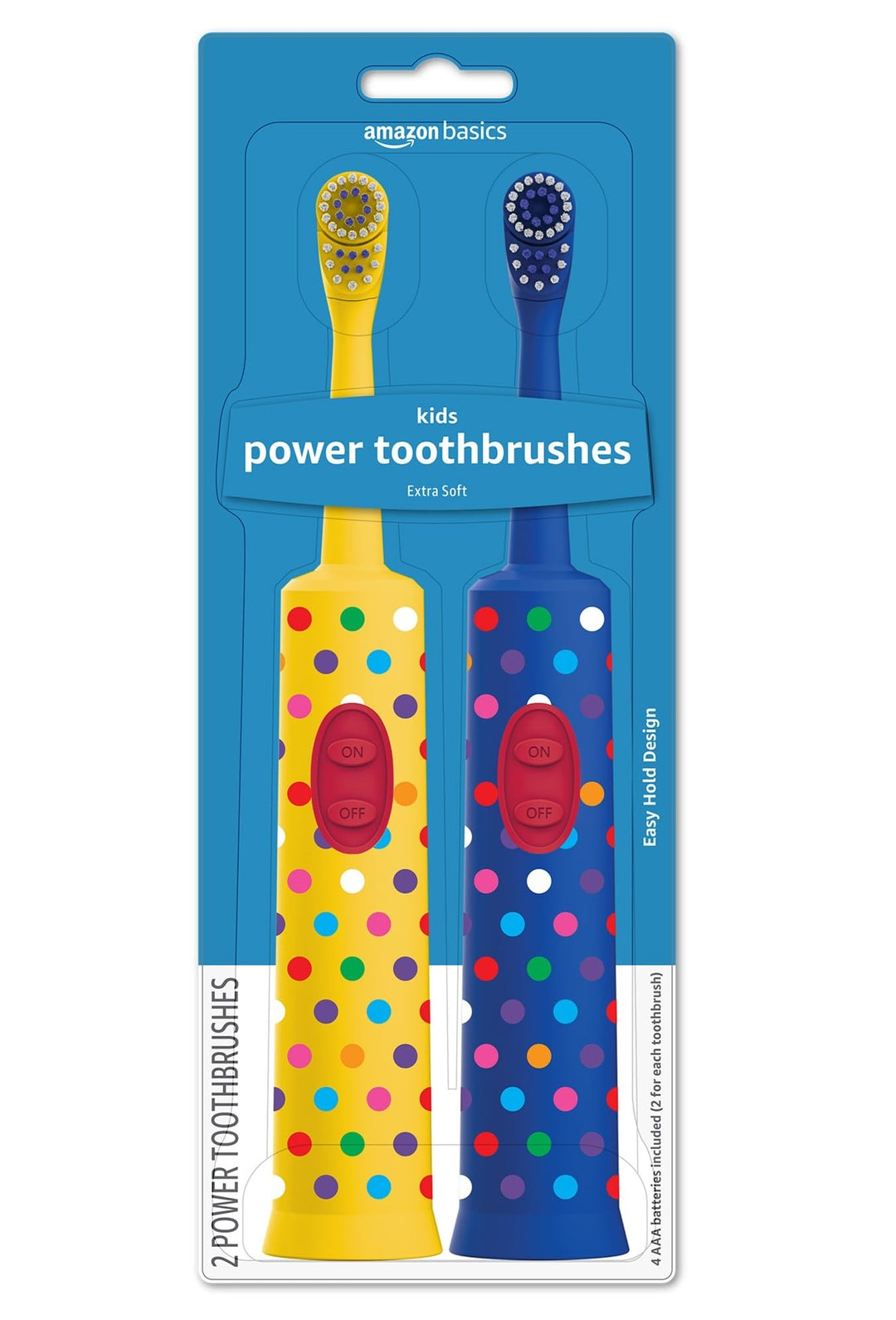 Amazon Basics Kids Battery Powered Toothbrush, 2 Count, 1 Pack (Previously Solimo)