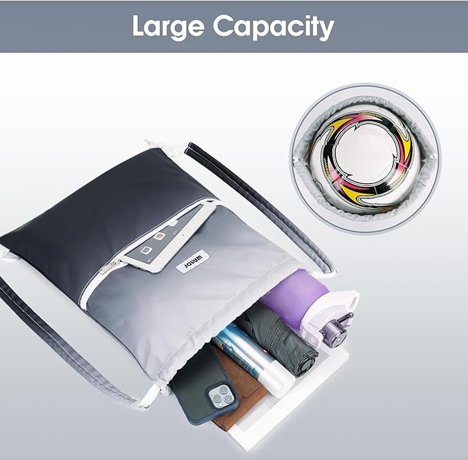 WANDF Drawstring Backpack Sports Gym Bag with Shoulder Pads Water Resistant String Cinch Bag for Women Men (Black Gradient)